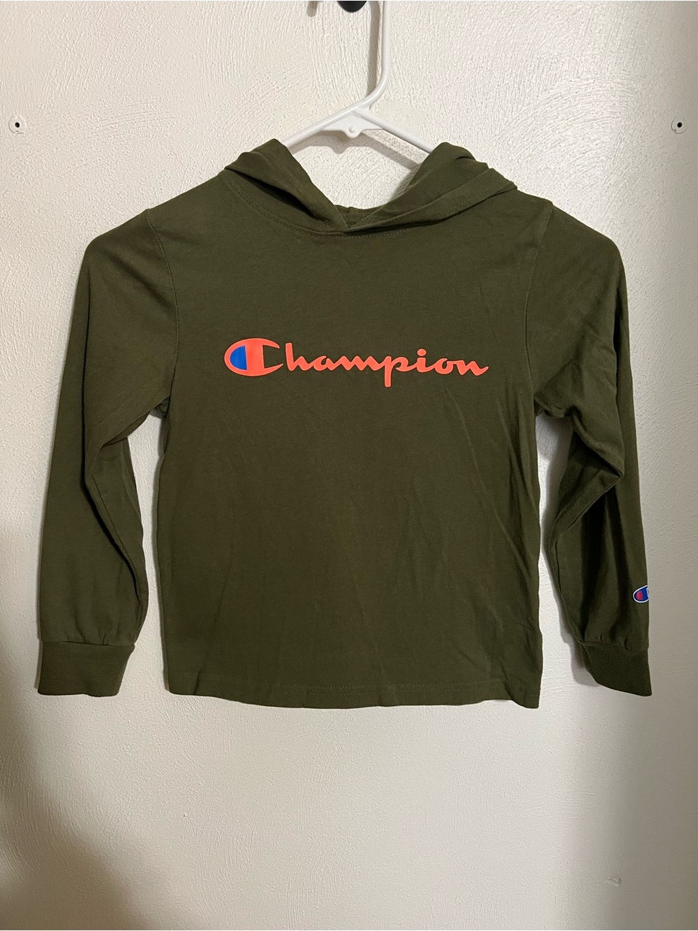 CHAMPION Classic Athletic Athleisure Hooded Long Sleeve T Shirt Green Boy's Sz 7